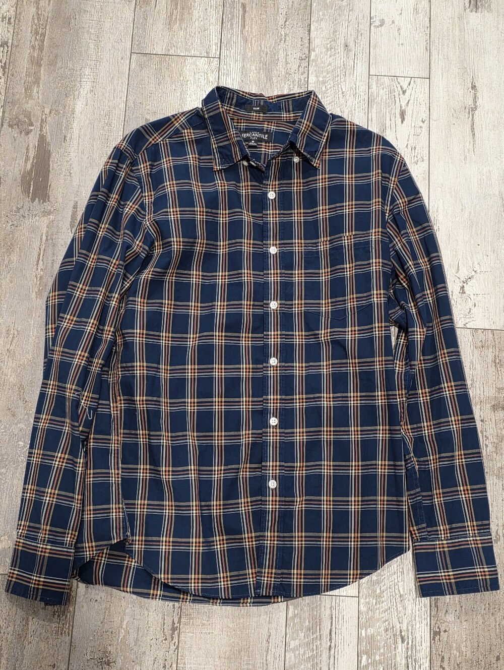 (M) Men's J. Crew Casual Button-Down Shirt Plaid All Cotton Slim Flex Fit Blue